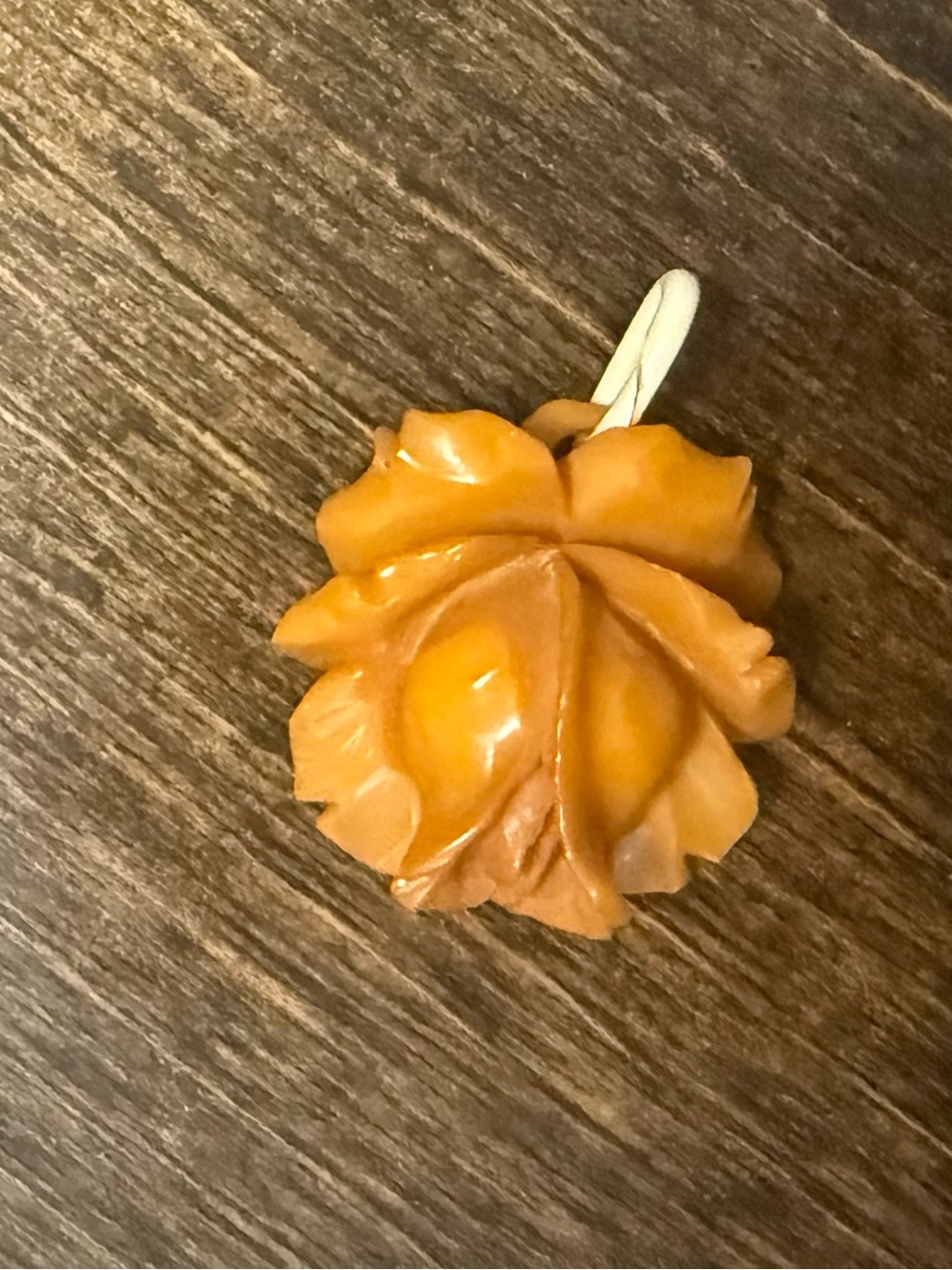 Carved yellow/orange Bakelite Rose Pendant Necklace Charm